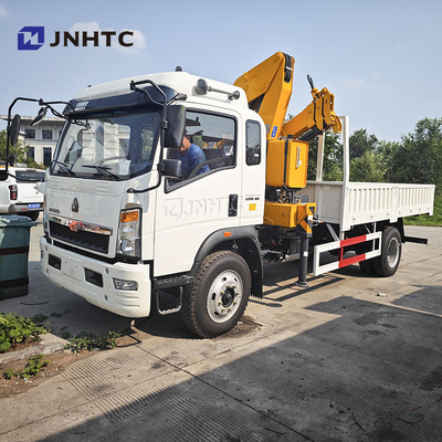 HOWO कार्गो ले जाने वाला क्रेन ट्रक 290HP बेल्ट सीढ़ी 5 टन रेलबोर्ड फ्लैट प्लेट कार्गो ट्रक
