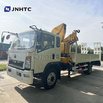 HOWO कार्गो कार्गो ट्रक घुड़सवार क्रेन ट्रक 290HP 5 टन रेलबोर्ड फ्लैट प्लेट कार्गो ट्रक
