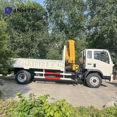 HOWO कार्गो कार्गो ट्रक घुड़सवार क्रेन ट्रक 290HP 5 टन रेलबोर्ड फ्लैट प्लेट कार्गो ट्रक