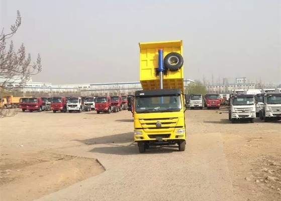 8 × 4 371 एचपी हेवी ड्यूटी डंप ट्रक 32 टन लोड 30 सीबीएम डंप बॉक्स व्हाइट लाल पीला रंग