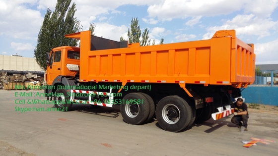 Beiben NG80 6x4 380hp डंप हैवी टिपर ट्रक ऑरेंज कलर फ्रंट लिफ्ट